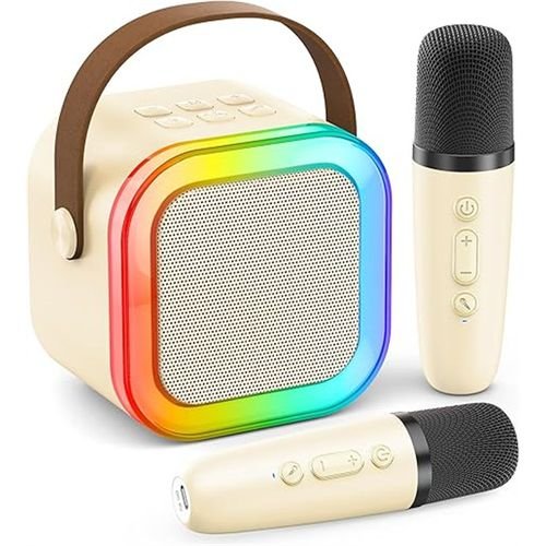 Portable Bluetooth Speaker With 2 Wireless Microphones Ivory Kids Karaoke Machine